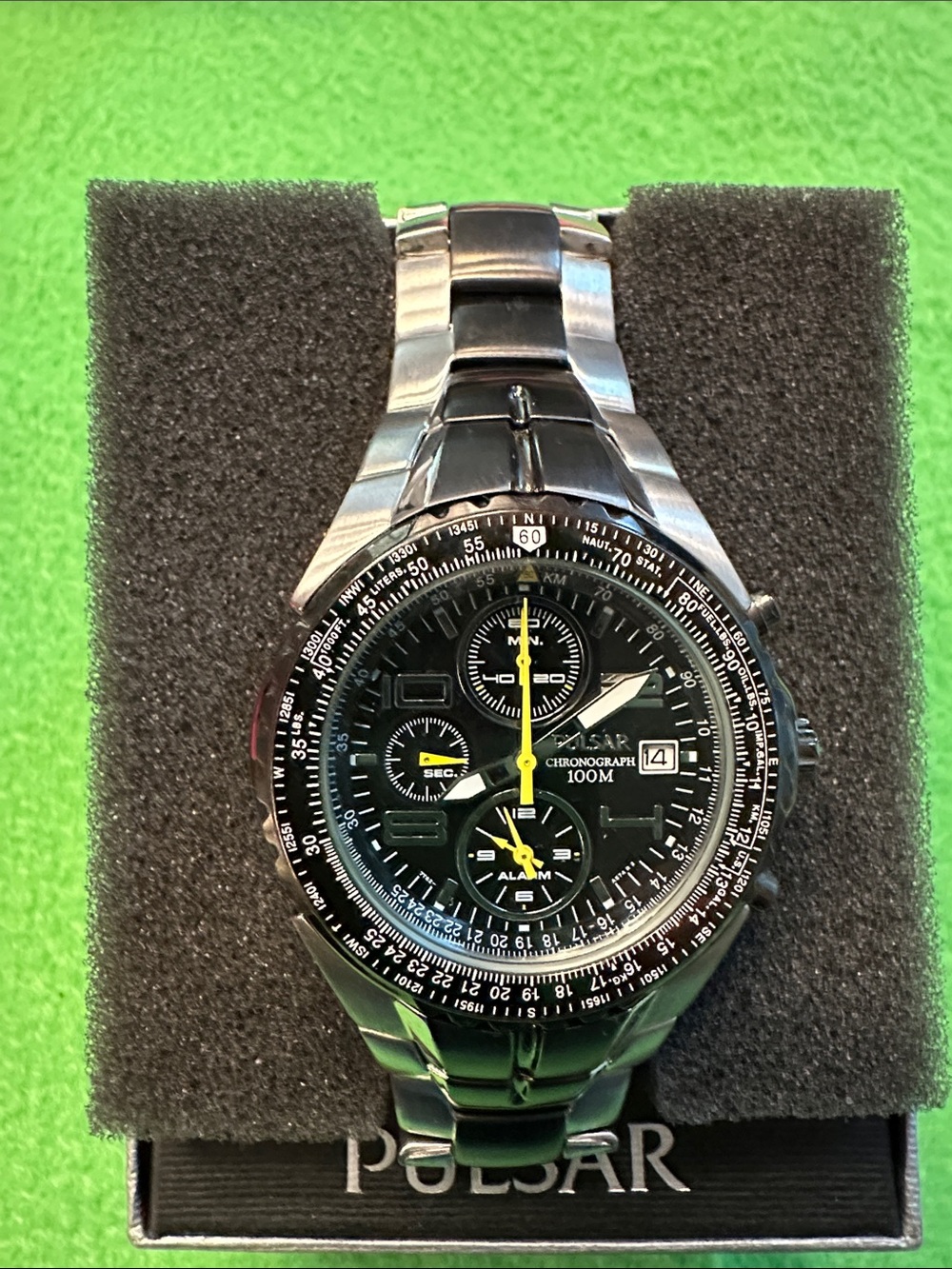 Pulsar Black Dial Watch with Yellow Accents